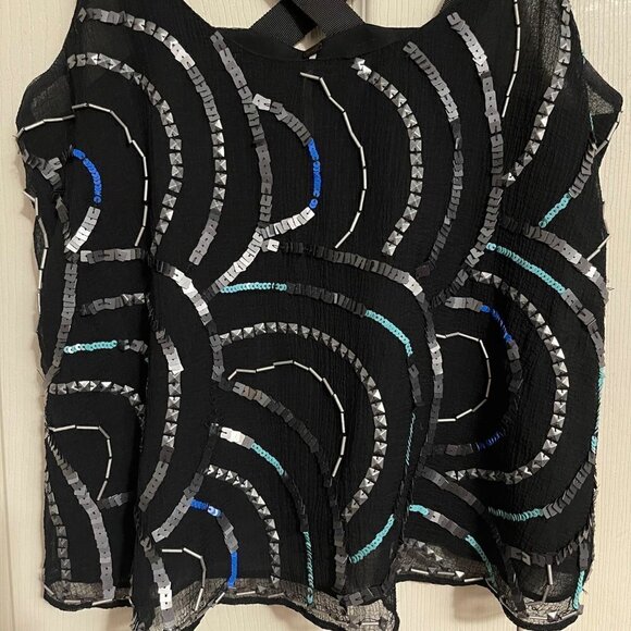 Free People Womens Black Beaded Embellished Abstract Semi Cropped Tank Blouse XS - Picture 3 of 7